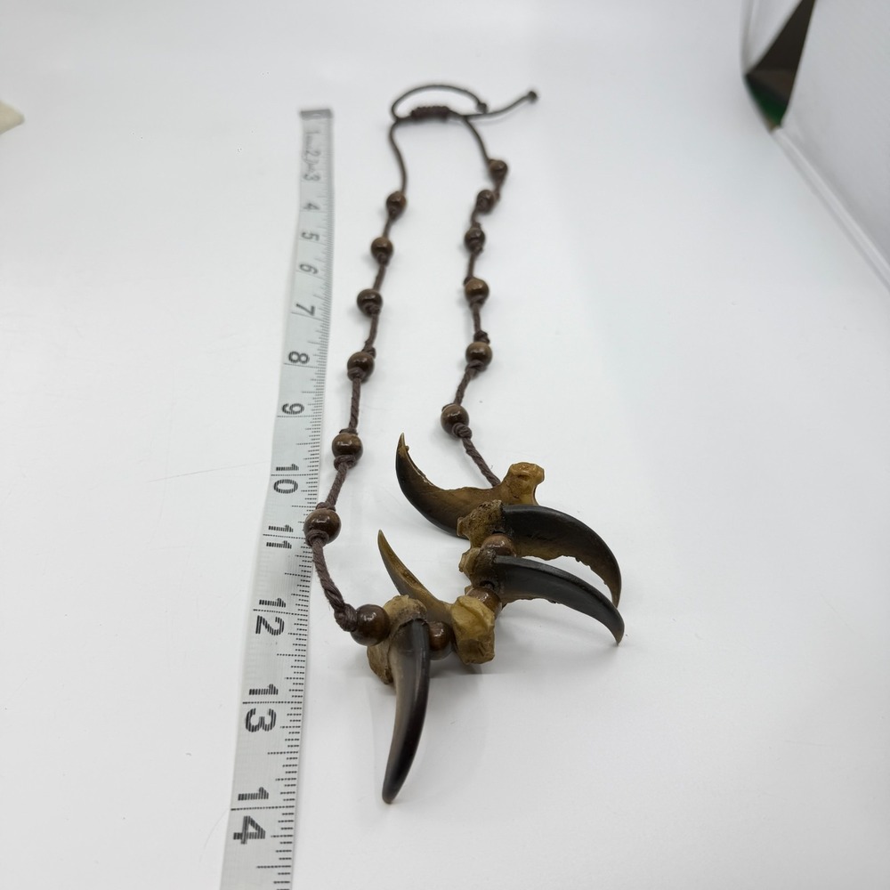 Animal Claw Look Bone Pendant Wood Bead Brown Cord Necklace Tribal Gothic Boho - Picture 11 of 12